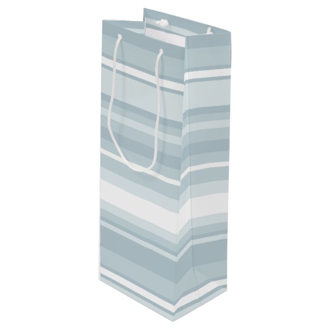 Ice blue stripes wine gift bag (Front Angled)