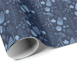 Ice Blue Tree Botanicals Christmas Holiday Gift Wrapping Paper