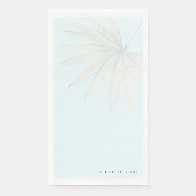 Ice Blue Tropical Couple Names Wedding Napkin (Front)
