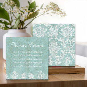 Ice Blue Vintage Damask Pattern 5 lines of contact Square Business Card