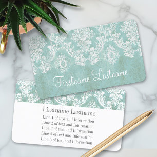 Ice Blue Vintage Damask Pattern Extra Line of Text Business Card