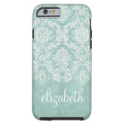 Ice Blue Vintage Damask Pattern Grungy Finish
