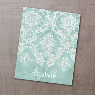 Ice Blue Vintage Damask Pattern with Grungy Finish