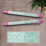 Ice Blue Vintage Damask Pattern with Grungy Finish Black Ink Pen<br><div class="desc">A vintage pattern with a chalkboard and lace design. Look closely to the flowers and leaves.A trendy design with jewel tone colours and elegance. Items are easier to customise when you replace all text and photos first. If your art still needs to be adjusted, click on the Customise This button....</div>