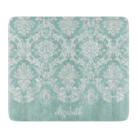 Ice Blue Vintage Damask Pattern with Grungy Finish