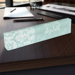 Ice Blue Vintage Damask Pattern with Grungy Finish Nameplate<br><div class="desc">A vintage pattern with a chalkboard and lace design. Look closely to the flowers and leaves.A trendy design with jewel tone colours and elegance. Items are easier to customise when you replace all text and photos first. If your art still needs to be adjusted, click on the Customise This button....</div>