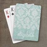 Ice Blue Vintage Damask Pattern with Grungy Finish Playing Cards<br><div class="desc">A vintage pattern with a trendy design with jewel tone colours and elegance. Items are easier to customise when you replace all text and photos first. If your art still needs to be adjusted, click on the Customise This button. This will take you to a design area where you can...</div>