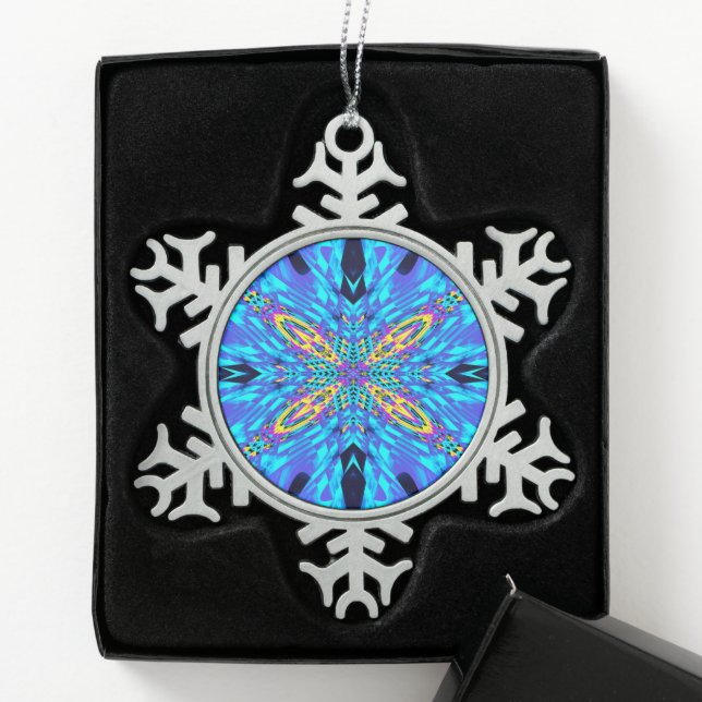 ICE BLUE WATER SNOWFLAKE PEWTER CHRISTMAS ORNAMENT (Box)
