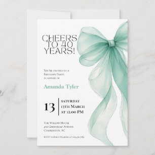 Ice Blue Watercolor Bow 40th Birthday Invitation