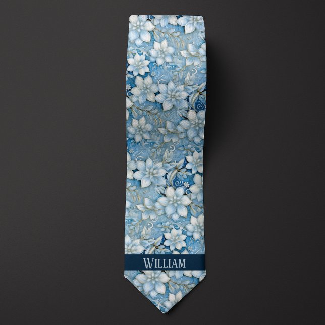 Ice blue, White and Gold Floral Tie (Creator Uploaded)