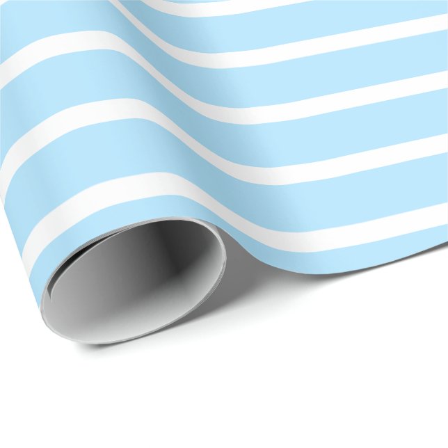 Ice Blue White Horizontal Striped Wrapping Paper (Roll Corner)