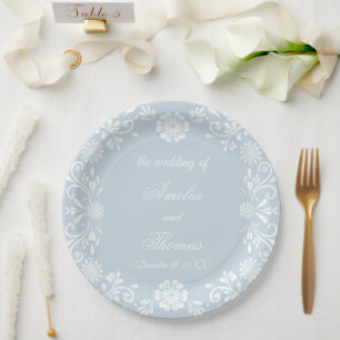 Ice Blue White Mexican Winter Wedding Paper Plate