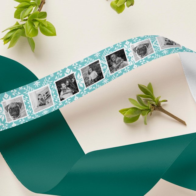 Ice Blue & White Nordic Sweater Pattern Photo Satin Ribbon (Creator Uploaded)