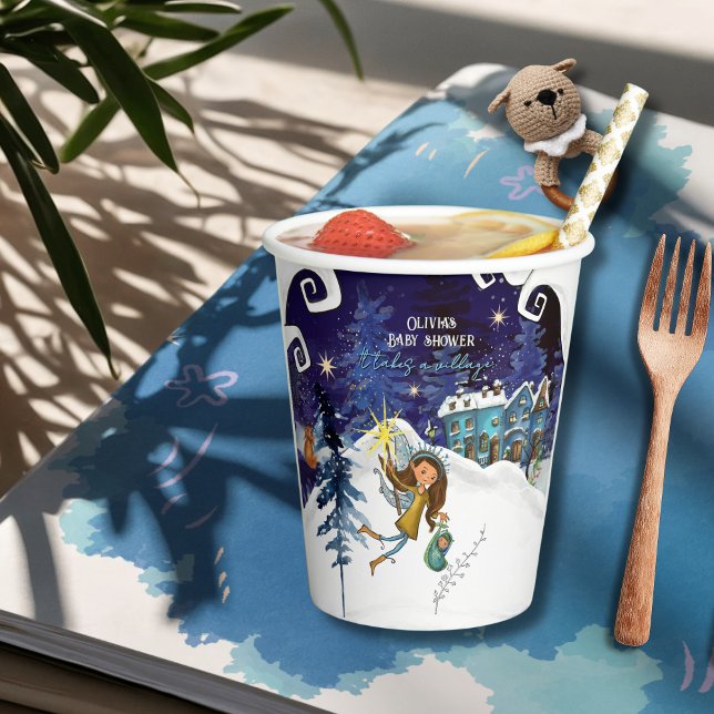 Ice Blue Winter Village Baby Shower | Flying Fairy Paper Cups (Ice Blue Winter Village Baby Shower  Flying Fairy Paper Cups)