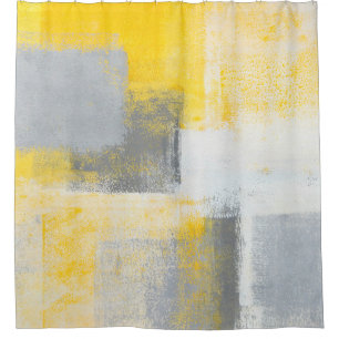 'Ice Box' Grey and Yellow Abstract Art Shower Curtain