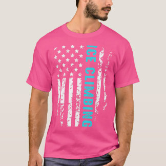 Ice Climbing American Flag Patriotic Winter Sports T-Shirt