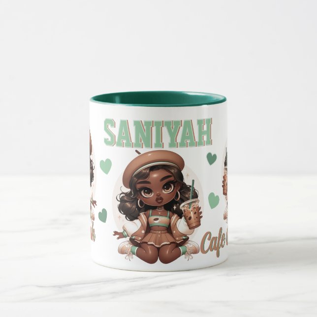 Ice Coffee Cutie Brown & Green Girl  Mug (Center)