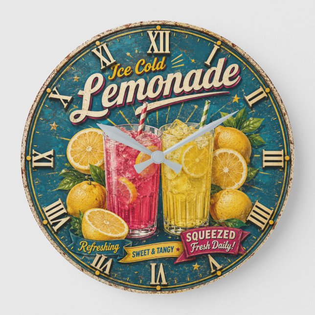 Ice Cold Lemonade Large Clock (Front)