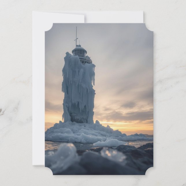 Ice covered lighthouse  holiday card (Front)
