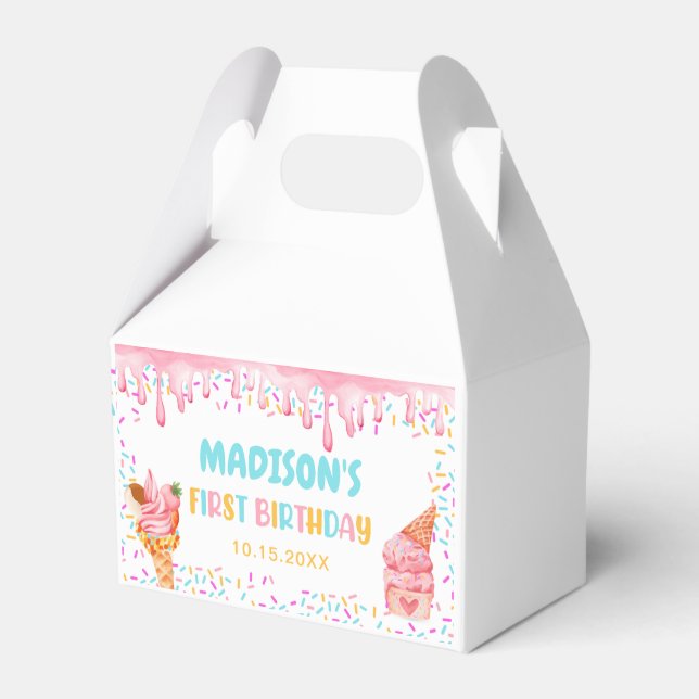 Ice Cream 1st Birthday Party Favour Box (Front Side)