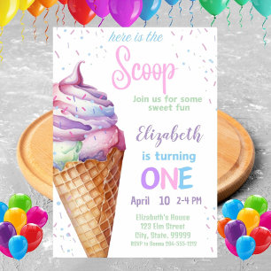 Ice Cream 1st Birthday Party Invitation