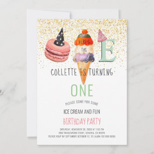 Ice Cream 1st Birthday Party Invitation