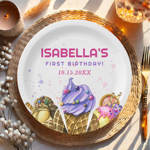 Ice Cream 1st Birthday Party Paper Plate