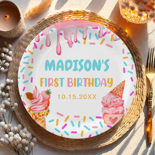 Ice Cream 1st Birthday Party Paper Plate