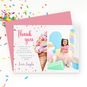Ice Cream 1st Birthday Party Photo Thank You Card