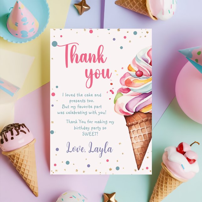 Ice Cream 1st Birthday Party Thank You Card (Creator Uploaded)