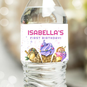 Ice Cream 1st Birthday Party Water Bottle Label
