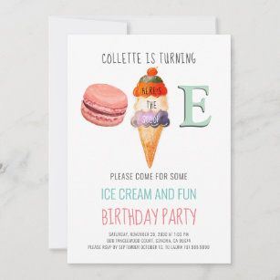 Ice Cream 1st Birthday Turning One Invitation
