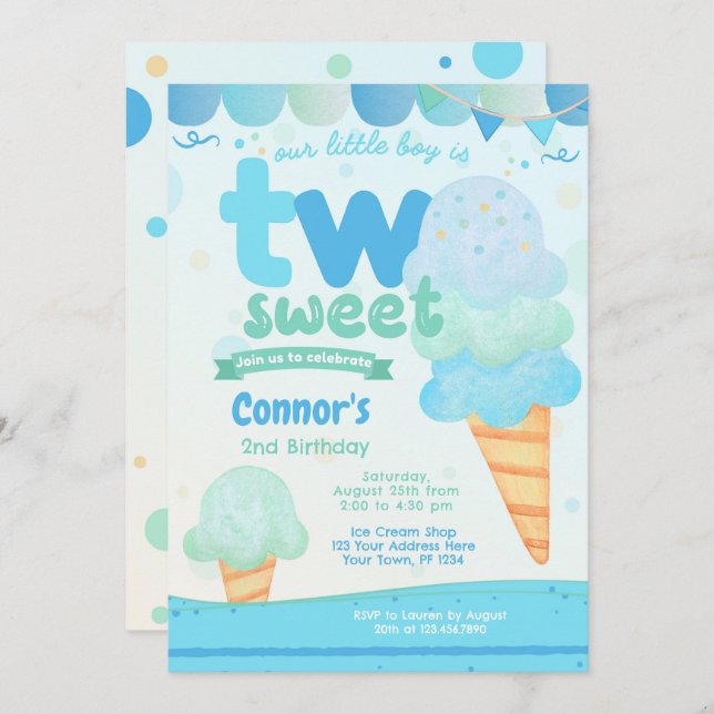Ice Cream 2nd Birthday Party Invitation (Front/Back)