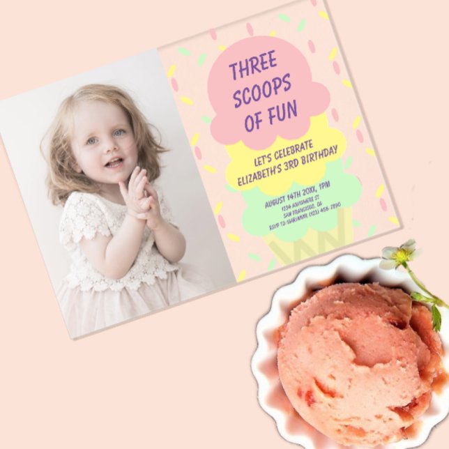 Ice Cream 3rd Birthday Acrylic Invitations (Creator Uploaded)