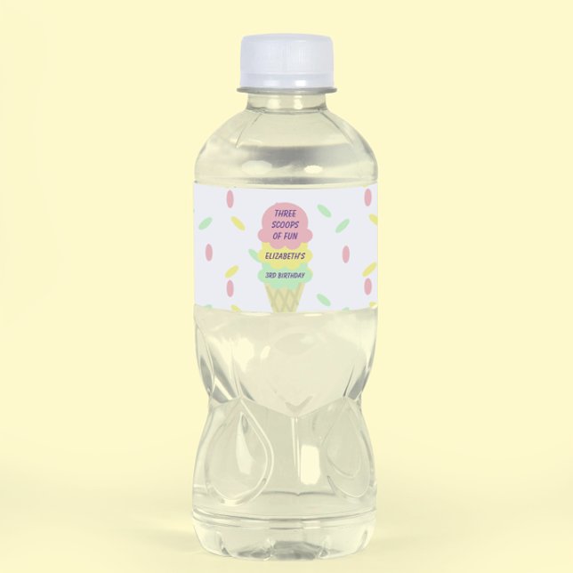 Ice Cream 3rd Birthday Water Bottle Label (Creator Uploaded)