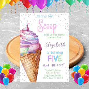 Ice Cream 5th Birthday Party Invitation