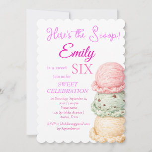 Ice Cream 6th Birthday Girl Pink Watercolor Invitation