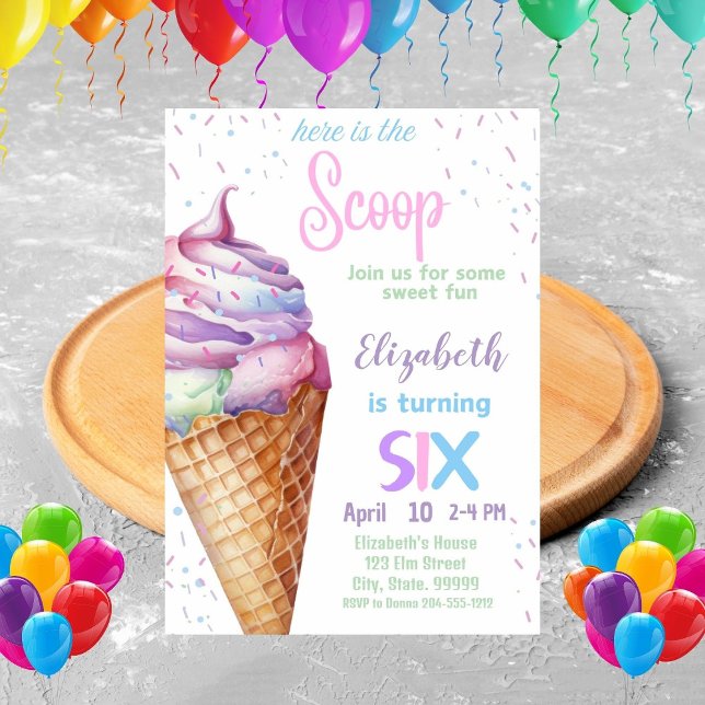 Ice Cream 6th Birthday Party Invitation (Creator Uploaded)