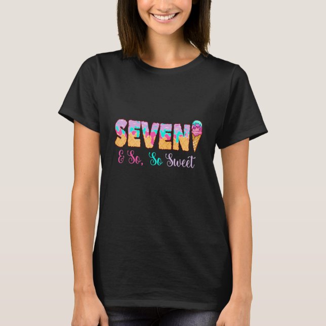 Ice Cream 7th Birthday Girl 7 Years Old Cute Match T-Shirt (Front)
