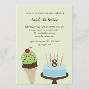 Ice Cream and Cake Birthday Invitation - Green