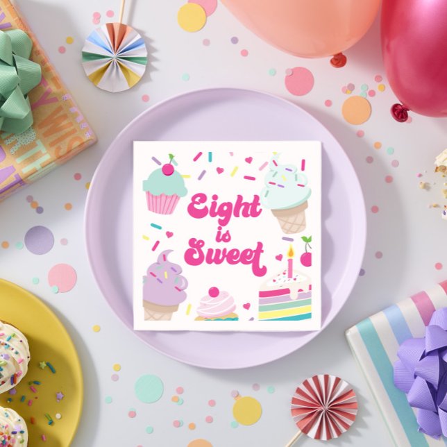 Ice Cream and Cake Eight is Sweet 8th Birthday Napkin (Creator Uploaded)