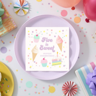 Ice Cream and Cake Five is Sweet 5th Birthday Napkin