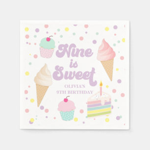 Ice Cream and Cake Nine is Sweet 9th Birthday Napkin