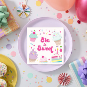 Ice Cream and Cake Six is Sweet 6th Birthday Napkin