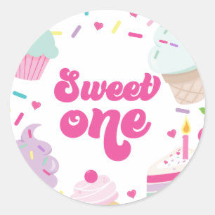 Ice Cream and Cake Sweet One 1st Birthday Classic Round Sticker
