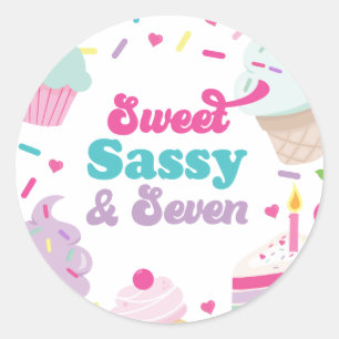 Ice Cream and Cake Sweet Sassy Seven 7th Birthday Classic Round Sticker