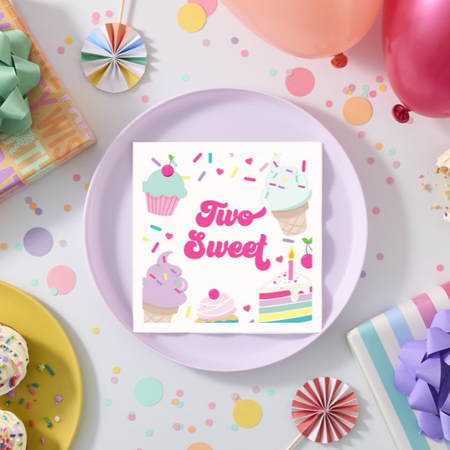 Ice Cream and Cake Two Sweet 2nd Birthday Napkin (Creator Uploaded)