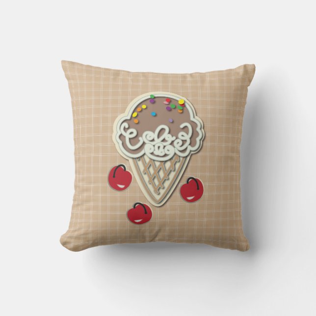 Ice Cream and Cherries Cushion (Front)