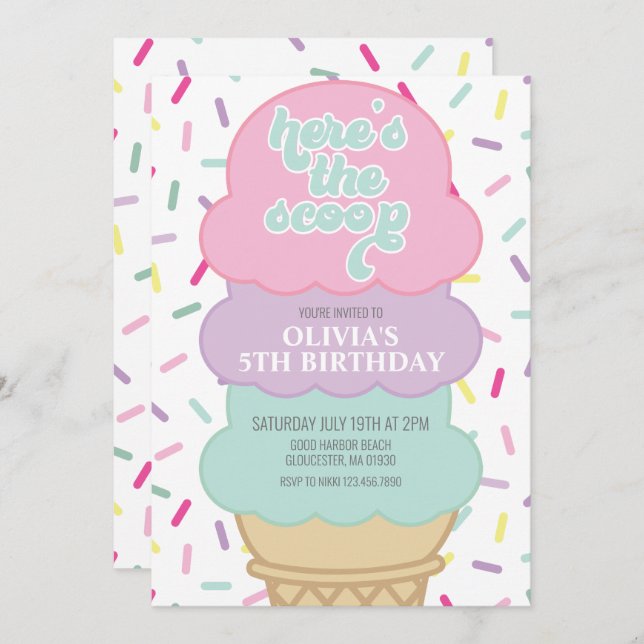 Ice Cream and Sprinkles Birthday Invitation (Front/Back)