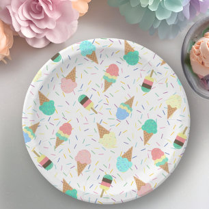 Ice cream and sprinkles sweet birthday party cake paper plate